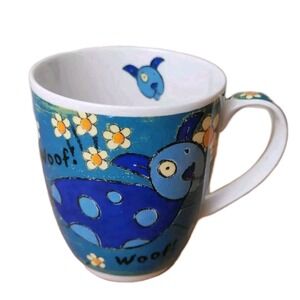 Wessex Collection Mug Spotty Dog Coffee Tea Cup Blue Yellow Quirky Kids Folk Art